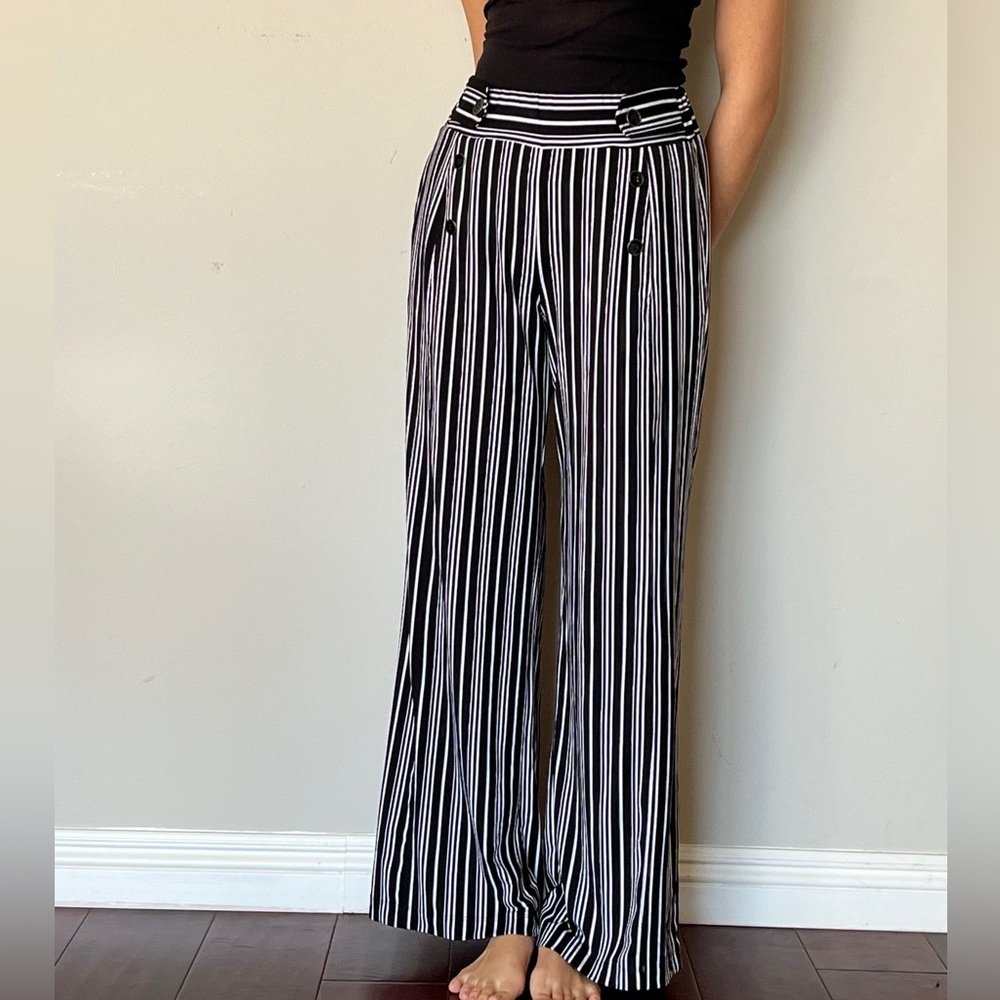 Black and White Striped Wide Leg Pants